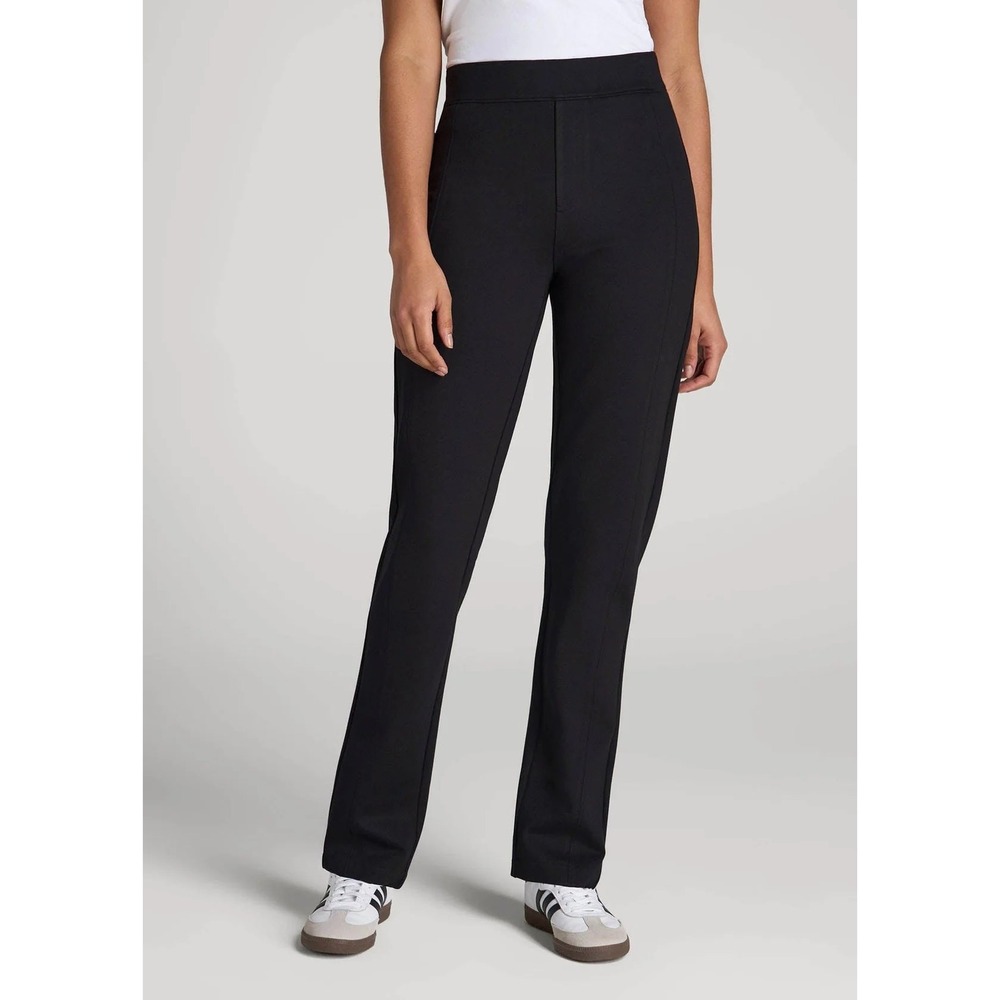 American Tall Pull On Slim Dress Pants Women 18 Tall Black Stretch Ponte Trouser